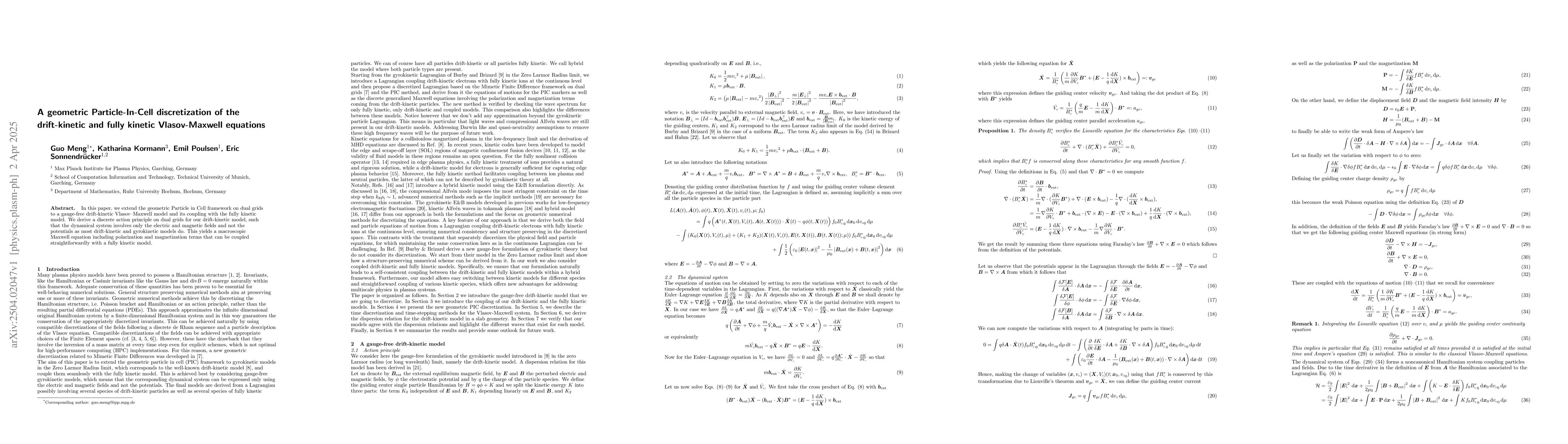 Thumbnail for A geometric Particle-In-Cell discretization of the drift-kinetic and
  fully kinetic Vlasov-Maxwell equations