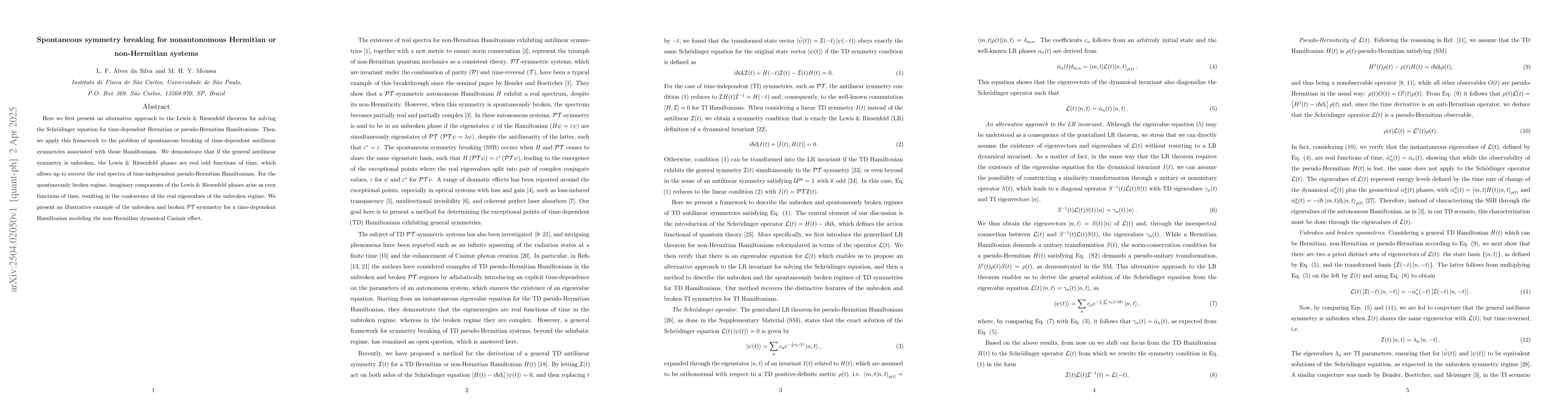 Thumbnail for Spontaneous symmetry breaking for nonautonomous Hermitian or
  non-Hermitian systems