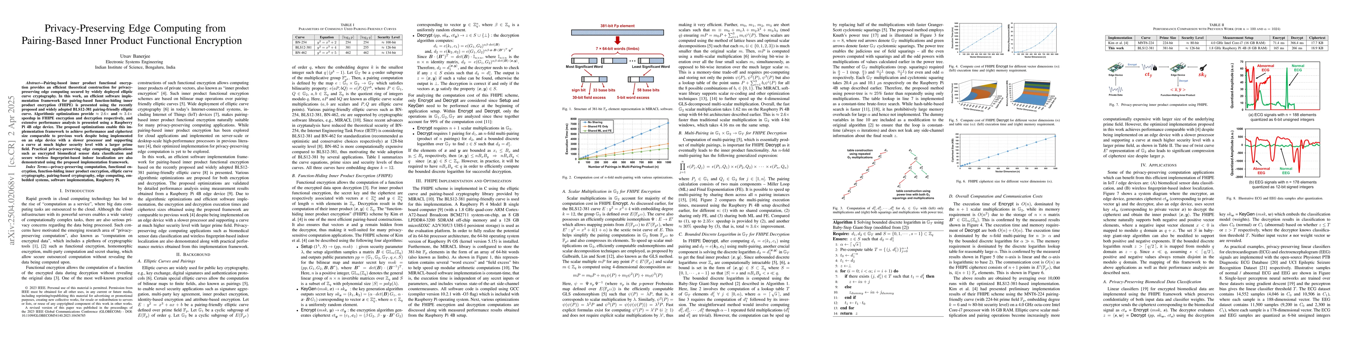 Thumbnail for Privacy-Preserving Edge Computing from Pairing-Based Inner Product
  Functional Encryption