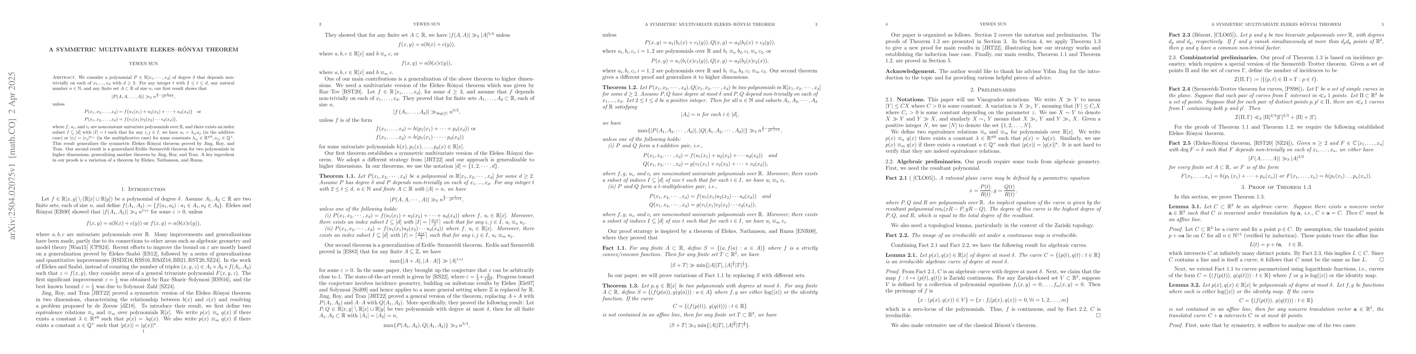 Thumbnail for A symmetric multivariate Elekes-Rónyai theorem