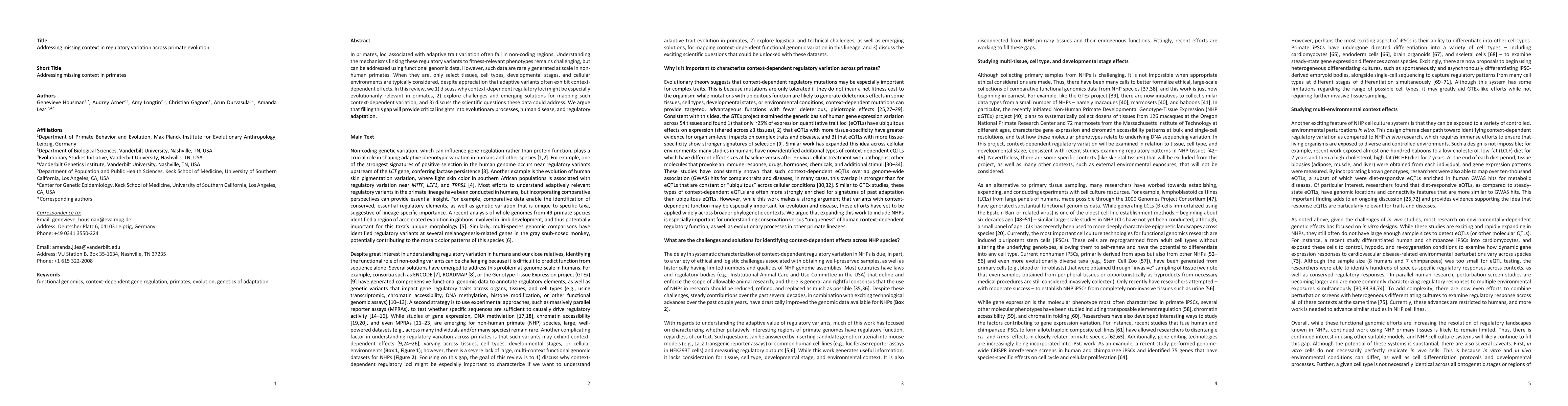 Thumbnail for Addressing missing context in regulatory variation across primate
  evolution