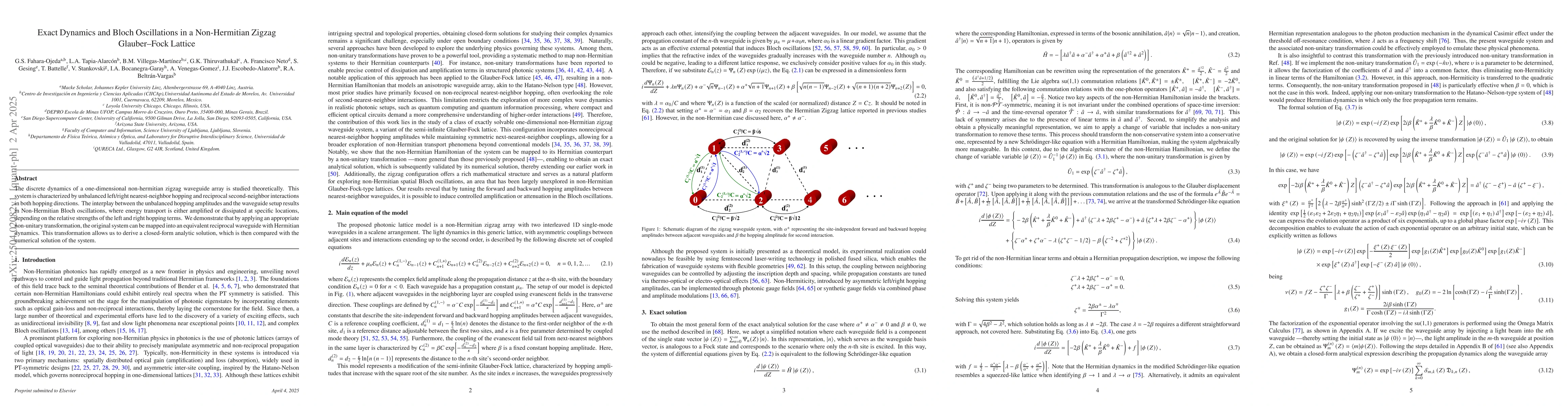 Thumbnail for Exact Dynamics and Bloch Oscillations in a Non Hermitian Zigzag Glauber
  Fock Lattice