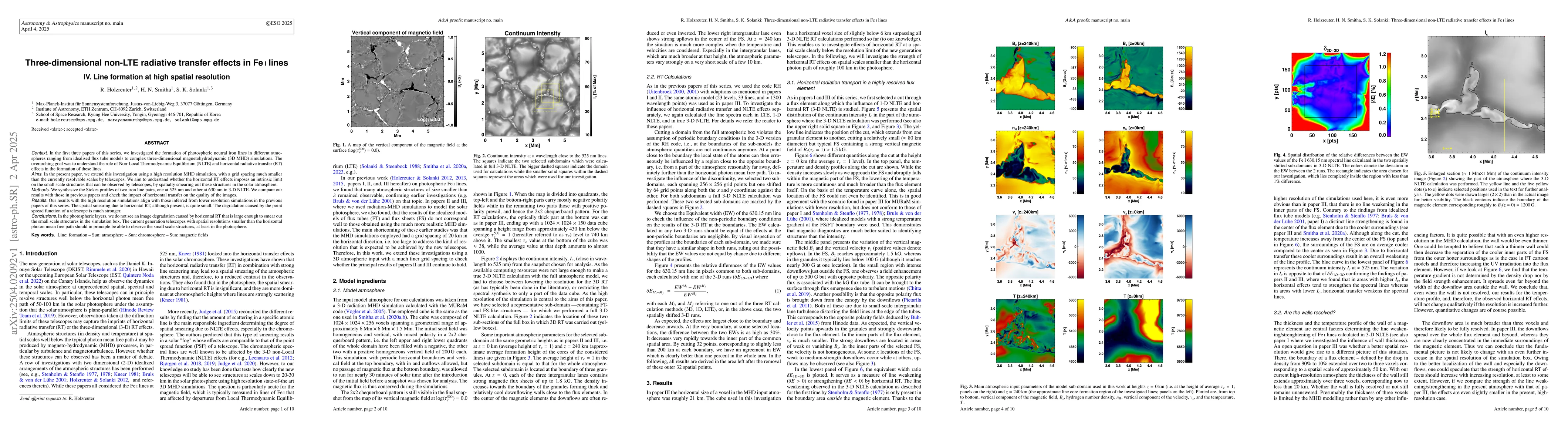 Thumbnail for Three-dimensional non-LTE radiative transfer effects in Fe I lines IV.
  Line formation at high spatial resolution