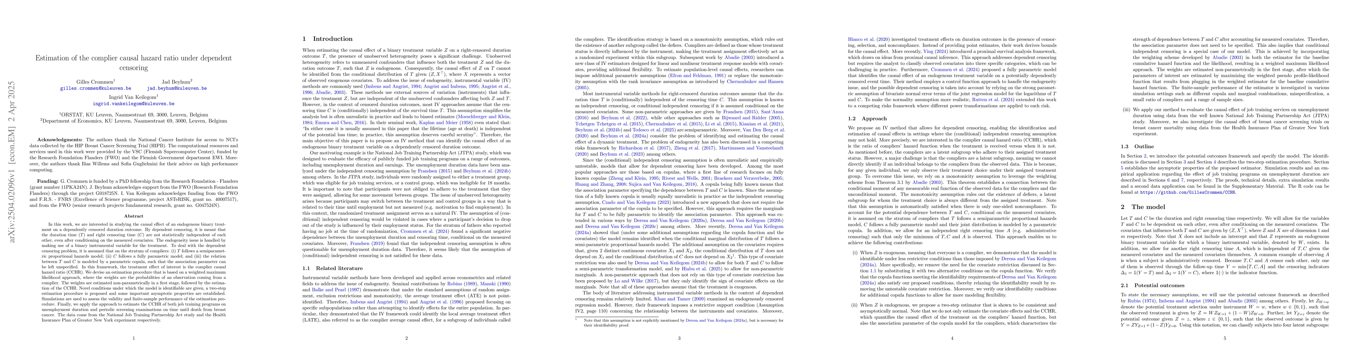 Thumbnail for Estimation of the complier causal hazard ratio under dependent censoring