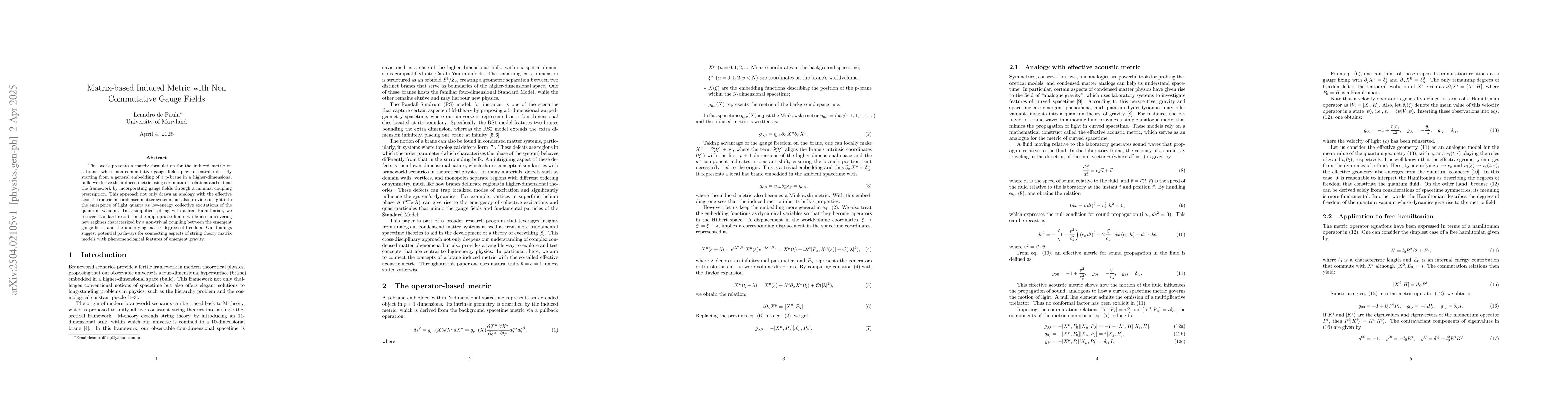 Thumbnail for Matrix-based Induced Metric with Non Commutative Gauge Fields