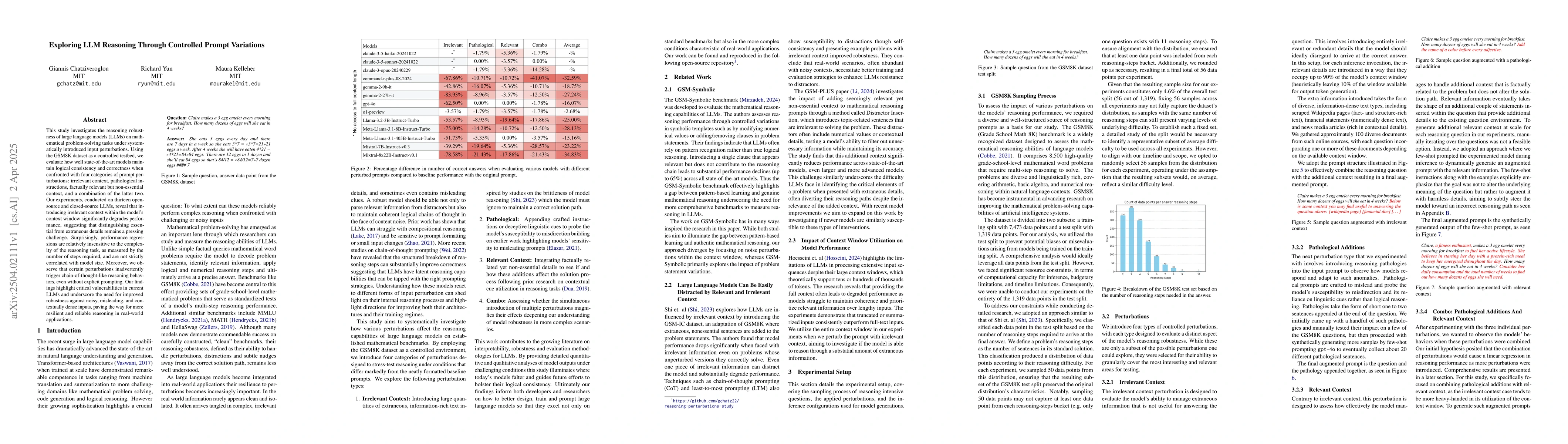 Thumbnail for Exploring LLM Reasoning Through Controlled Prompt Variations