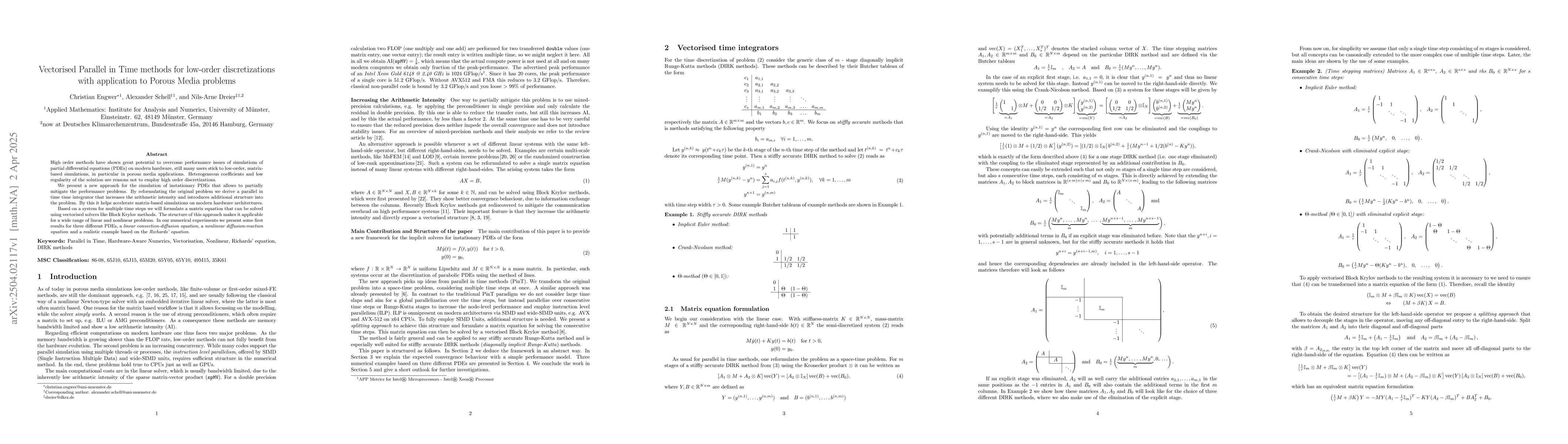 Thumbnail for Vectorised Parallel in Time methods for low-order discretizations with
  application to Porous Media problems