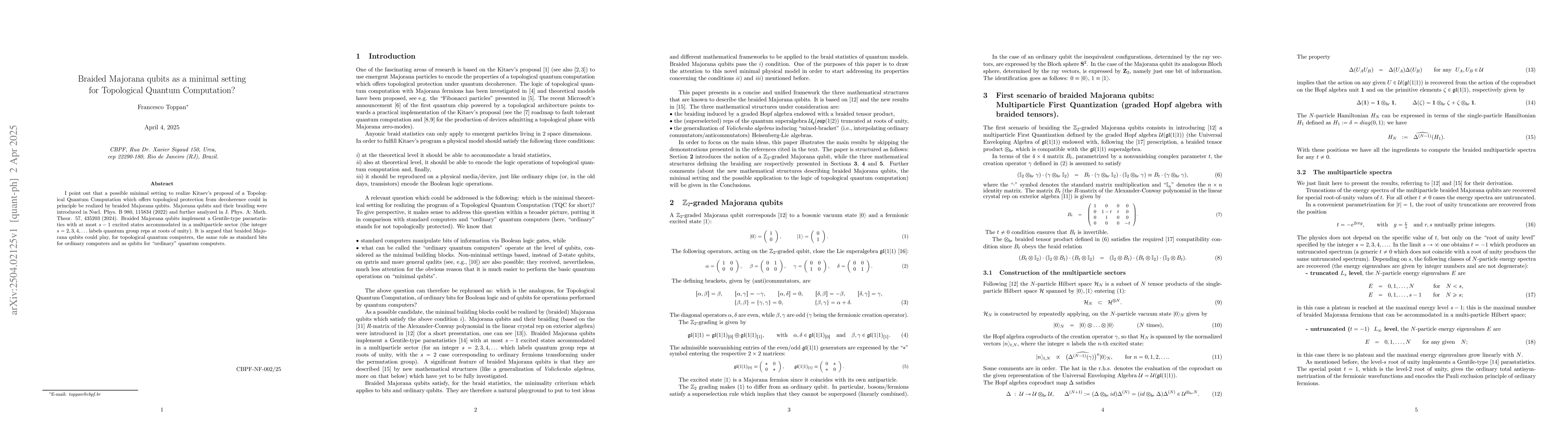 Thumbnail for Braided Majorana qubits as a minimal setting for Topological Quantum
  Computation?