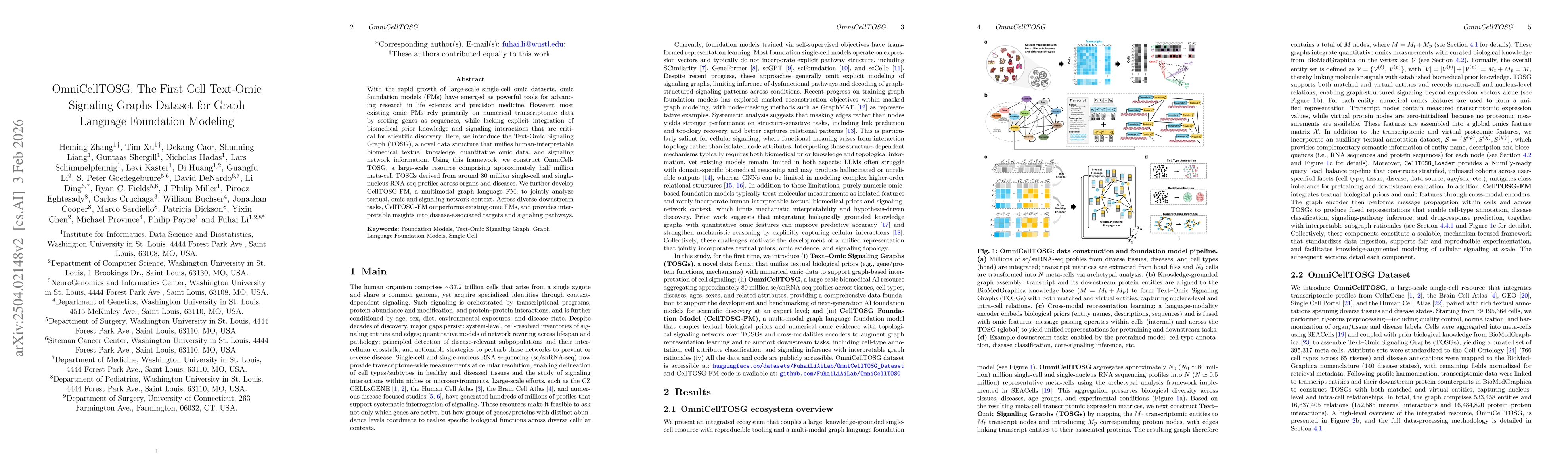 Thumbnail for OmniCellTOSG: The First Cell Text-Omic Signaling Graphs Dataset for Graph Language Foundation Modeling