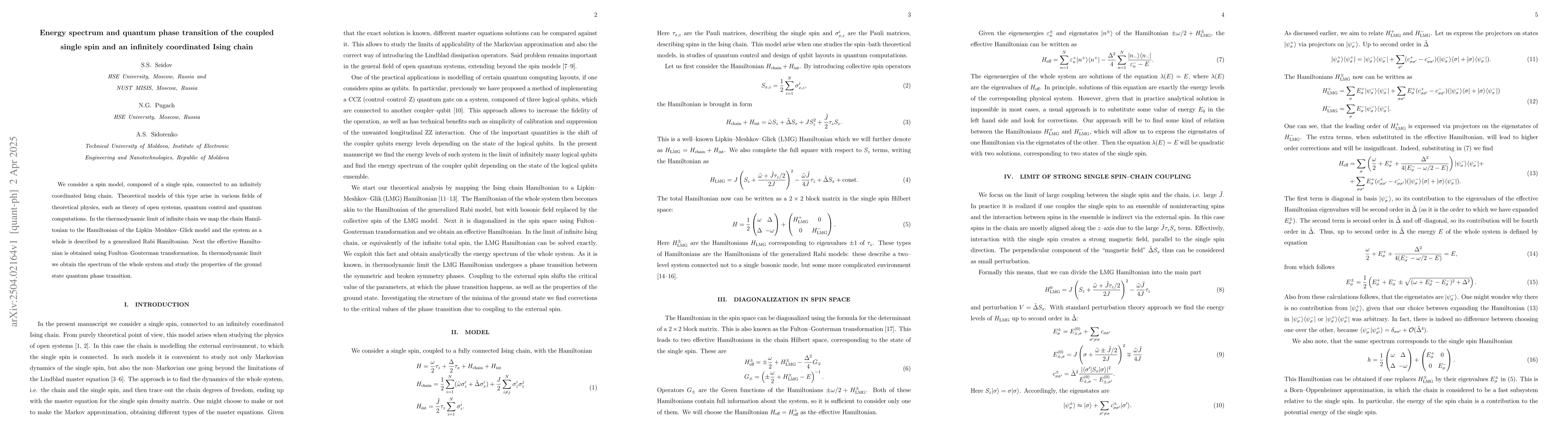 Thumbnail for Energy spectrum and quantum phase transition of the coupled single spin
  and an infinitely coordinated Ising chain