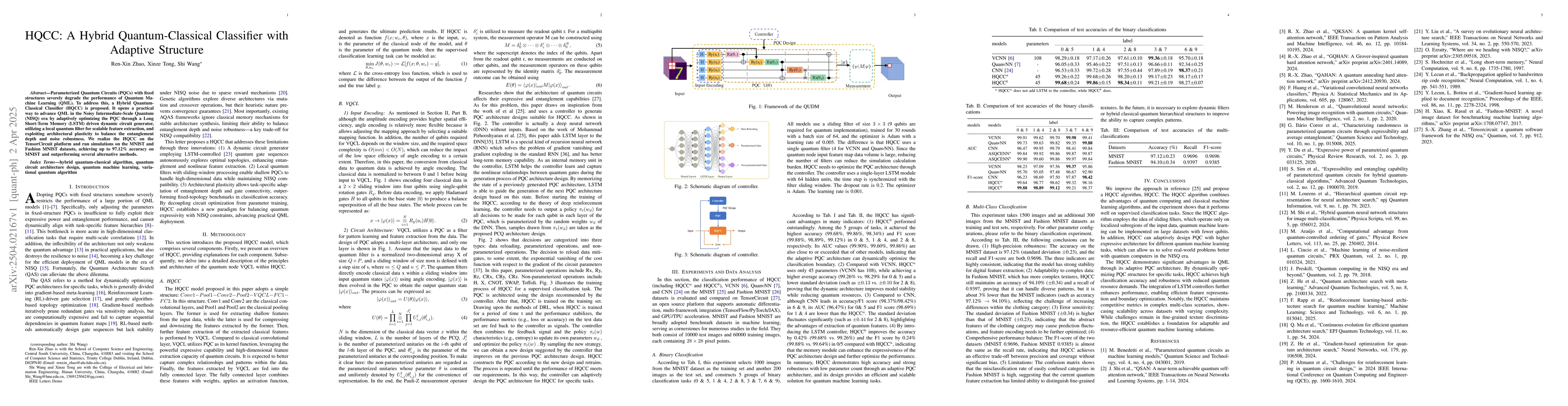 Thumbnail for HQCC: A Hybrid Quantum-Classical Classifier with Adaptive Structure
