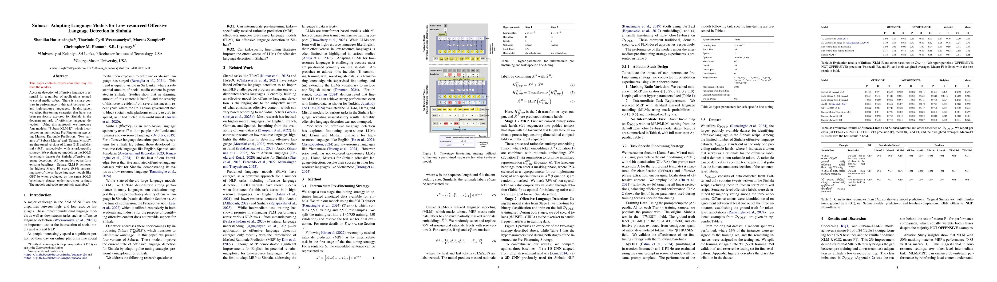 Thumbnail for Subasa - Adapting Language Models for Low-resourced Offensive Language
  Detection in Sinhala