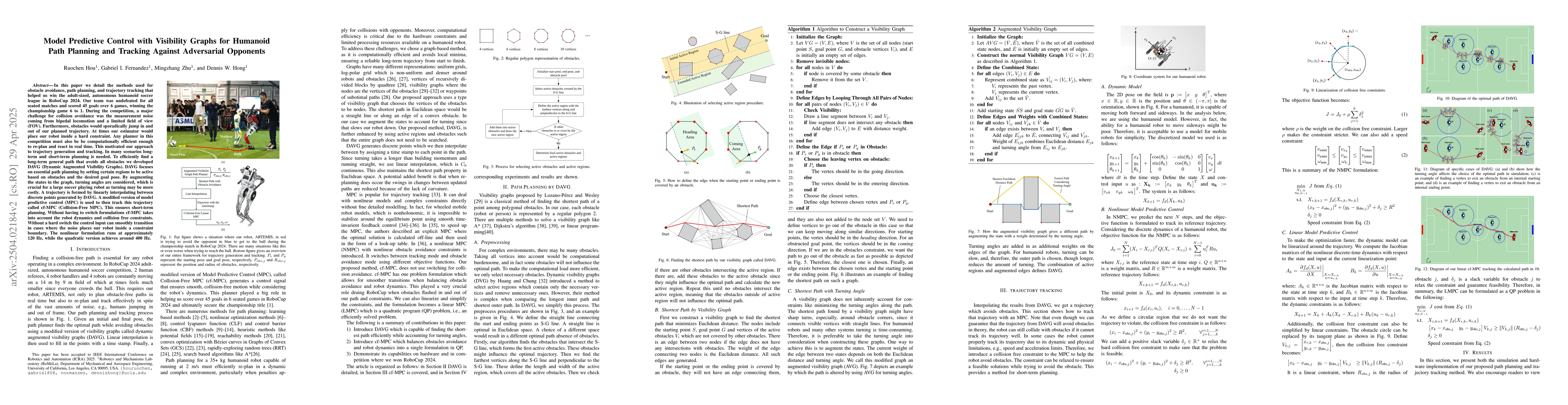 Thumbnail for Model Predictive Control with Visibility Graphs for Humanoid Path
  Planning and Tracking Against Adversarial Opponents