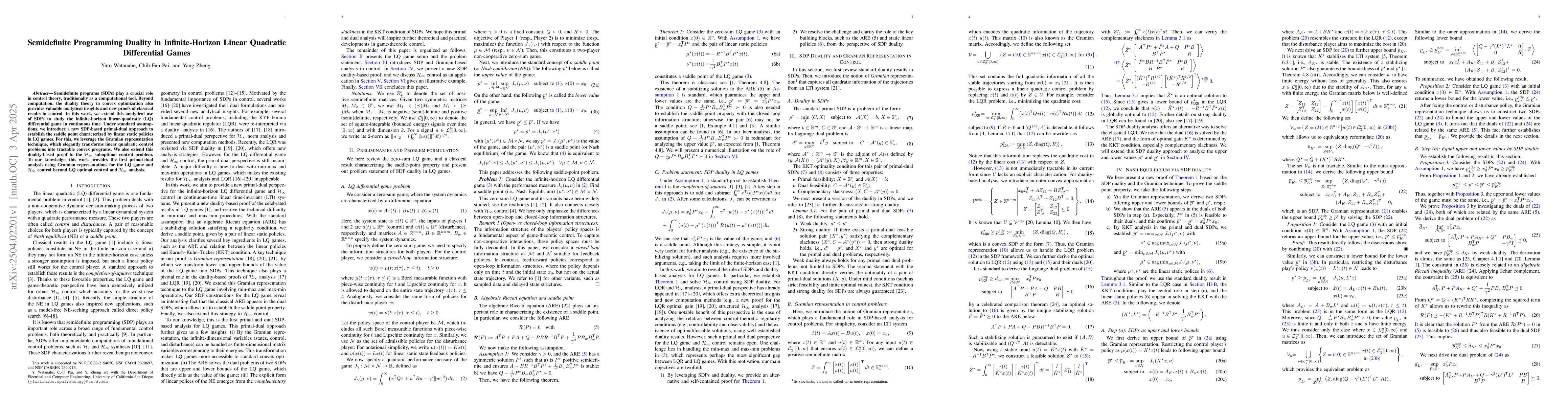 Thumbnail for Semidefinite Programming Duality in Infinite-Horizon Linear Quadratic
  Differential Games
