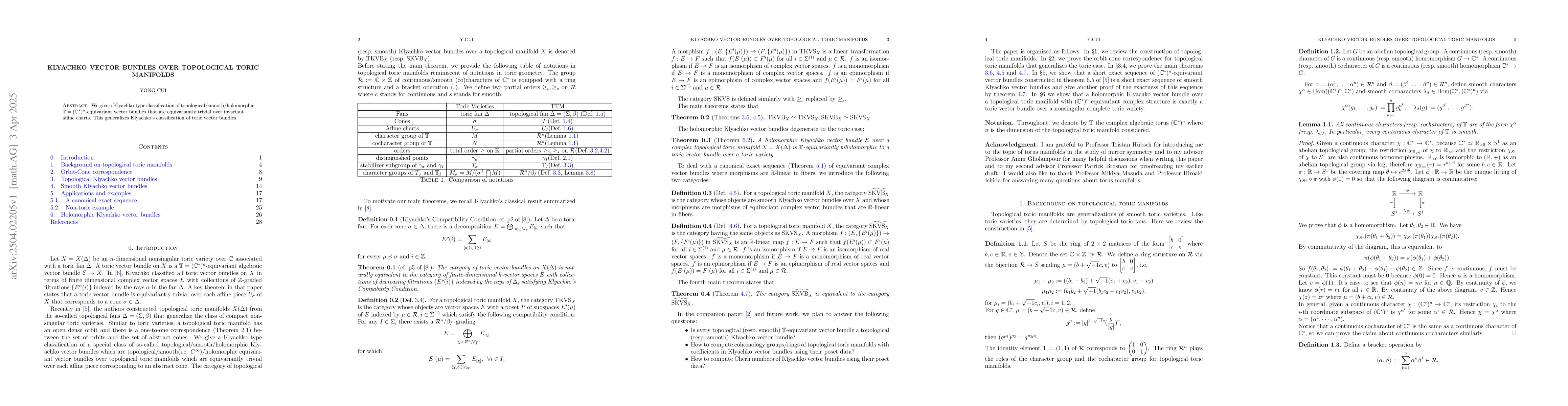 Thumbnail for Klyachko vector bundles over topological toric manifolds