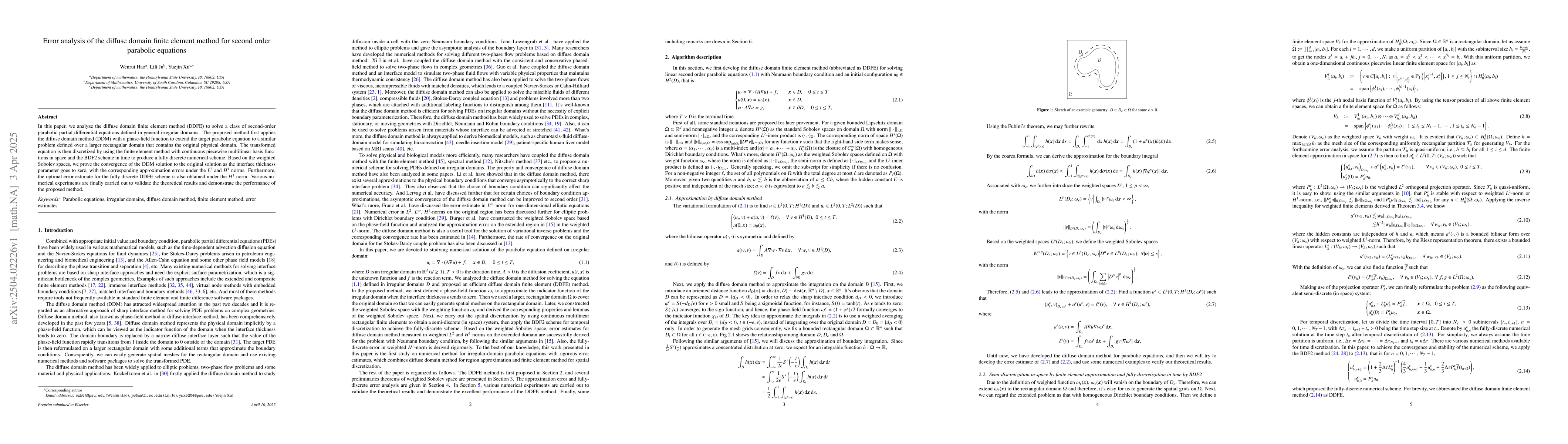 Thumbnail for Error analysis of the diffuse domain finite element method for second
  order parabolic equations