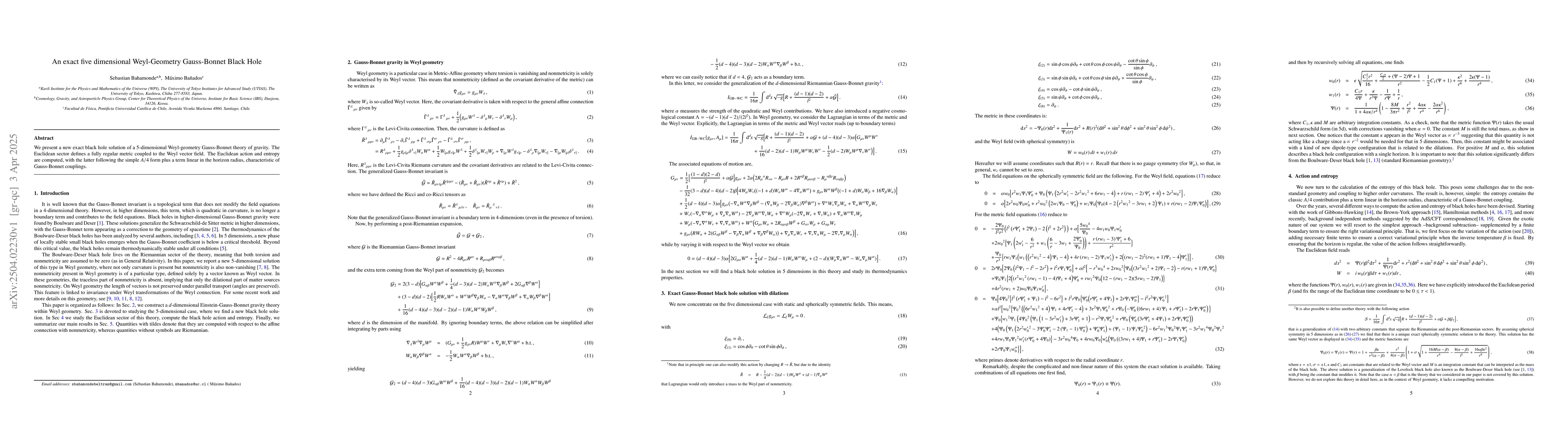 Thumbnail for An exact five dimensional Weyl-Geometry Gauss-Bonnet Black Hole