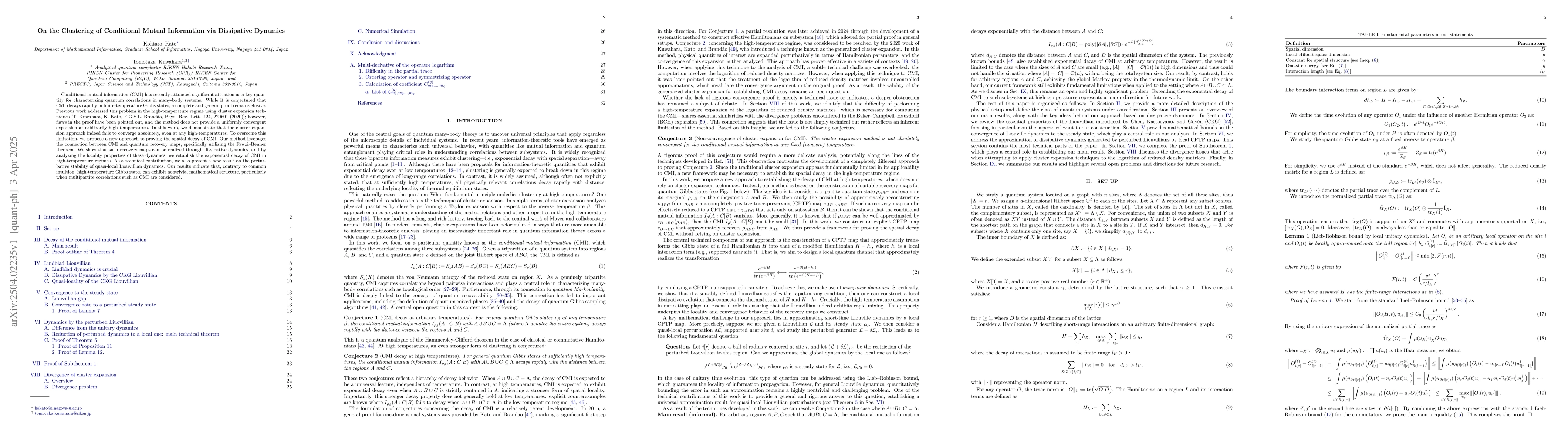 Thumbnail for On the Clustering of Conditional Mutual Information via Dissipative
  Dynamics