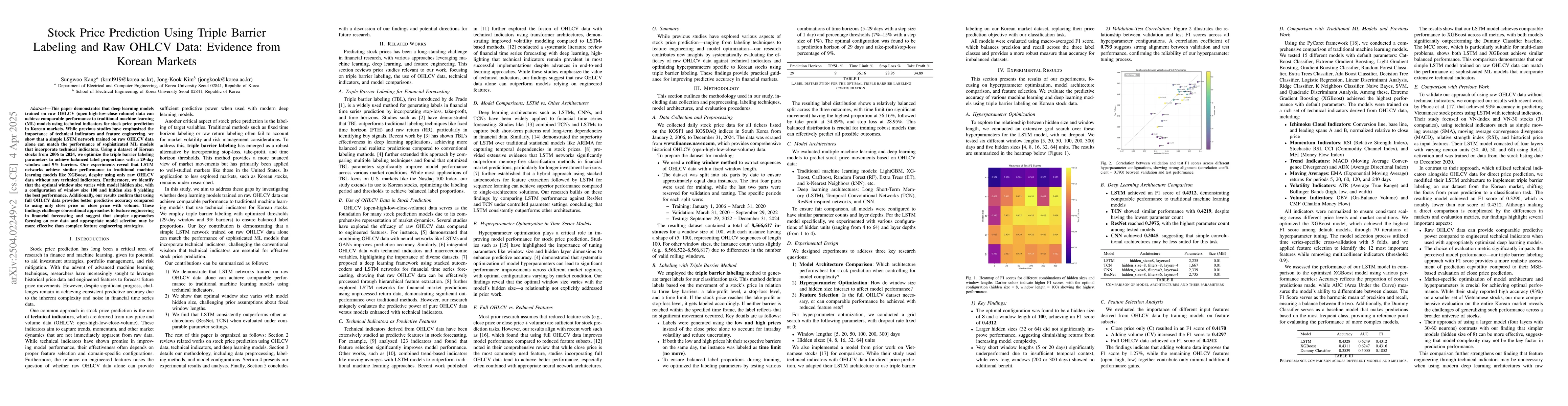 Thumbnail for Stock Price Prediction Using Triple Barrier Labeling and Raw OHLCV Data:
  Evidence from Korean Markets