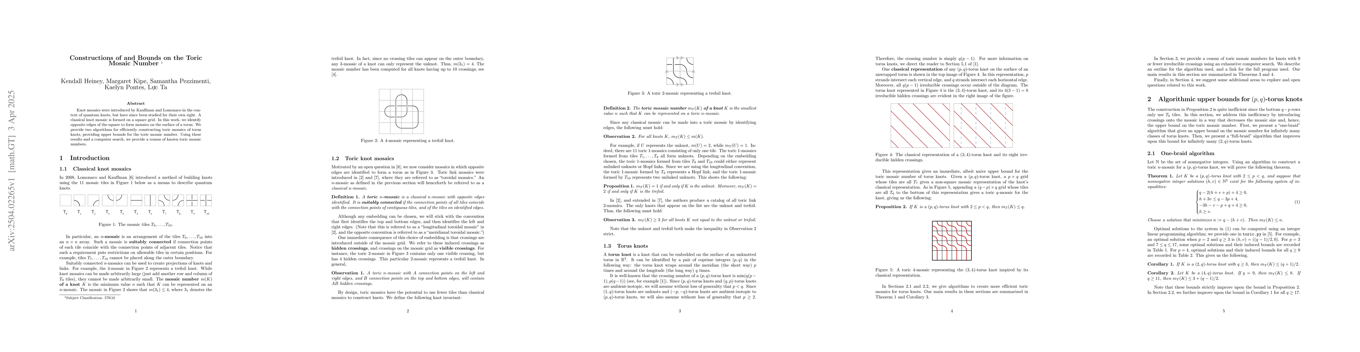 Thumbnail for Constructions of and Bounds on the Toric Mosaic Number