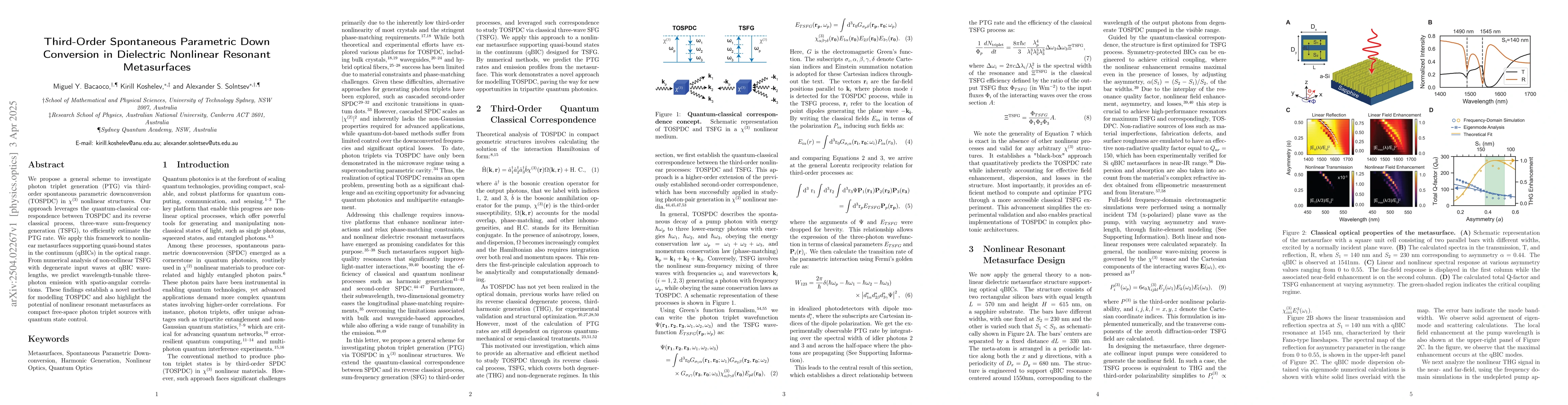 Thumbnail for Third-Order Spontaneous Parametric Down Conversion in Dielectric
  Nonlinear Resonant Metasurfaces