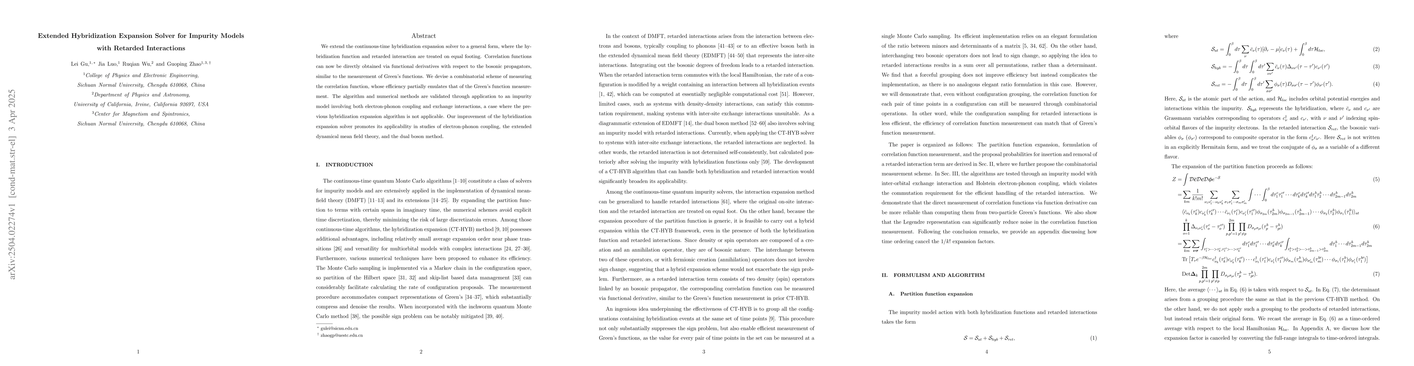 Thumbnail for Extended Hybridization Expansion Solver for Impurity Models with
  Retarded Interactions