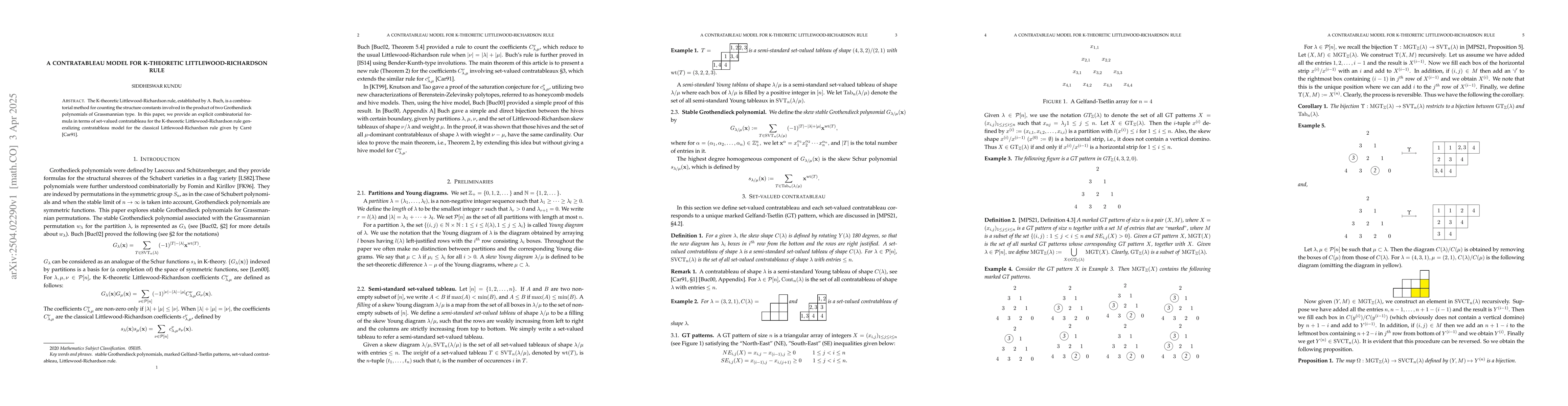Thumbnail for A contratableau model for K-theoretic Littlewood-Richardson rule