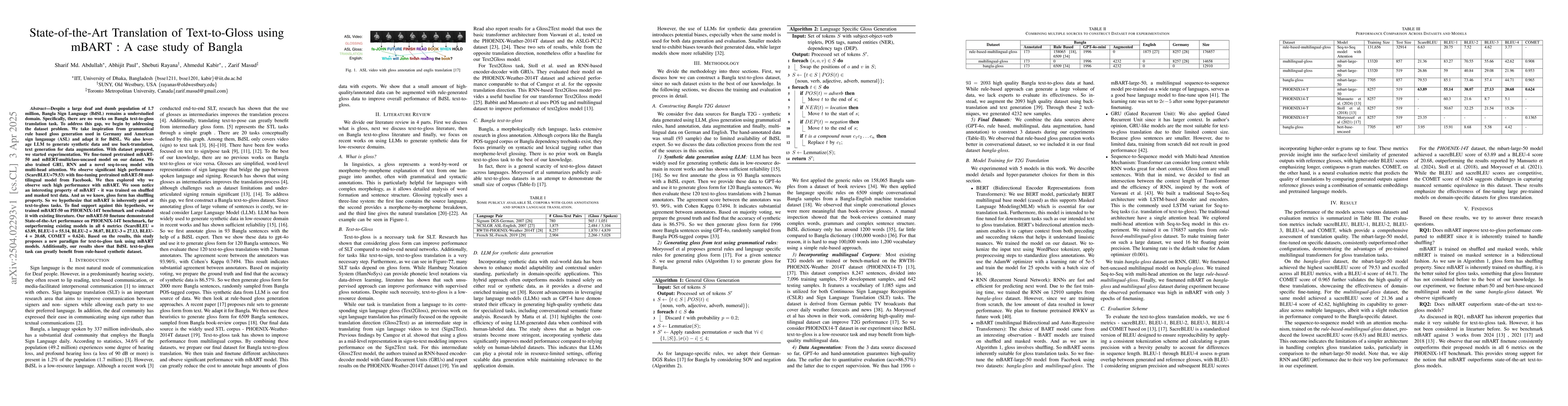 Thumbnail for State-of-the-Art Translation of Text-to-Gloss using mBART : A case study
  of Bangla
