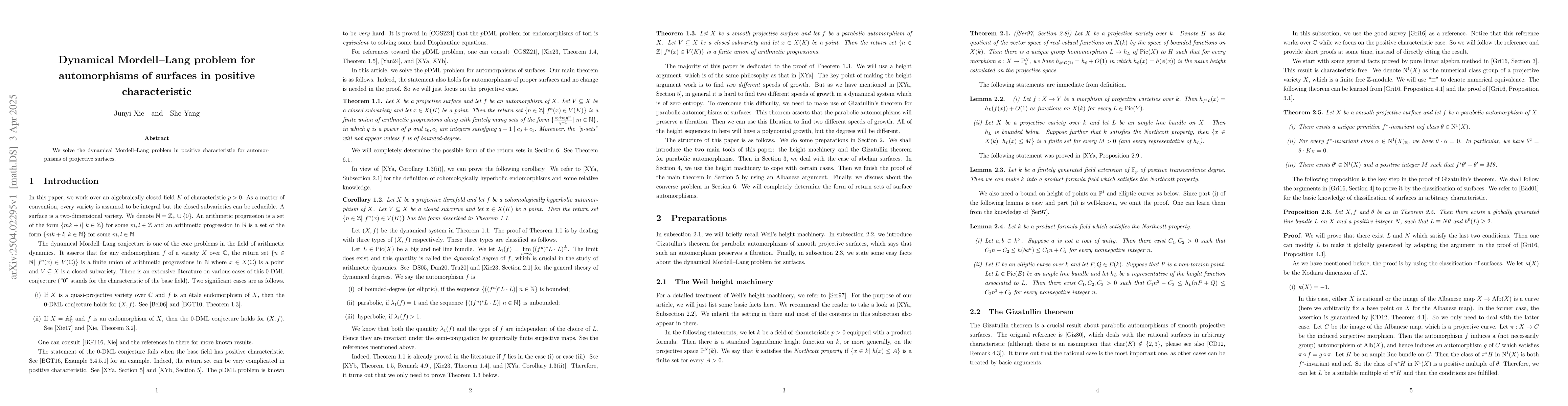Thumbnail for Dynamical Mordell-Lang problem for automorphisms of surfaces in positive
  characteristic