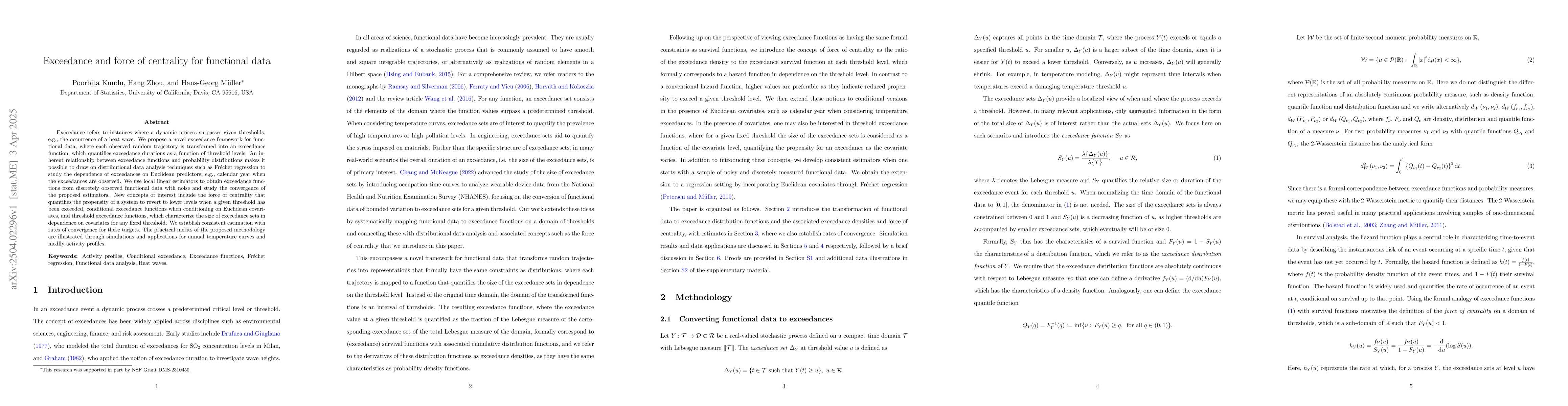 Thumbnail for Exceedance and force of centrality for functional data