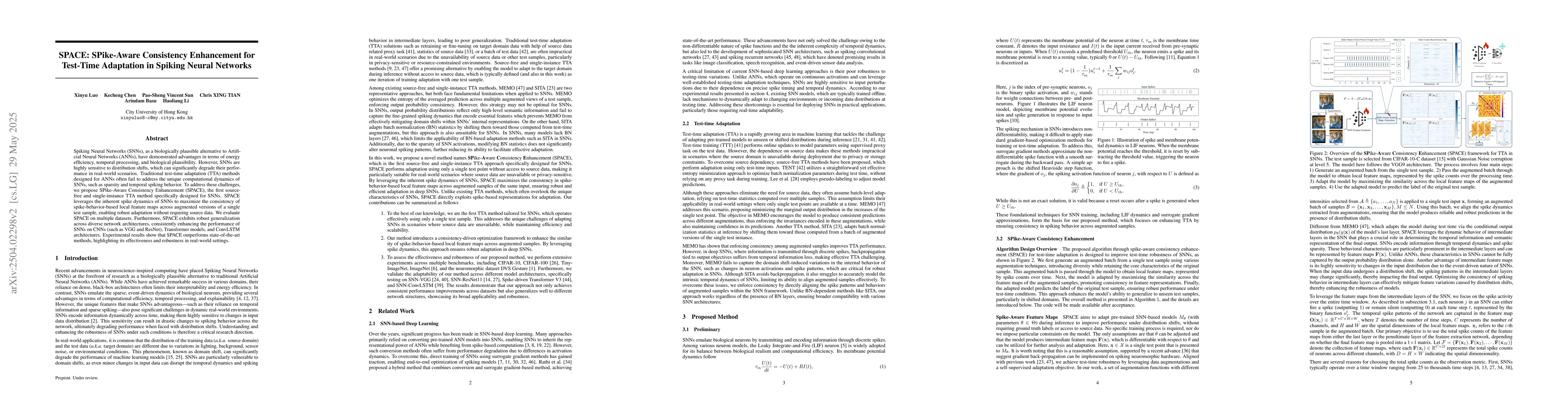 Thumbnail for SPACE: SPike-Aware Consistency Enhancement for Test-Time Adaptation in
  Spiking Neural Networks