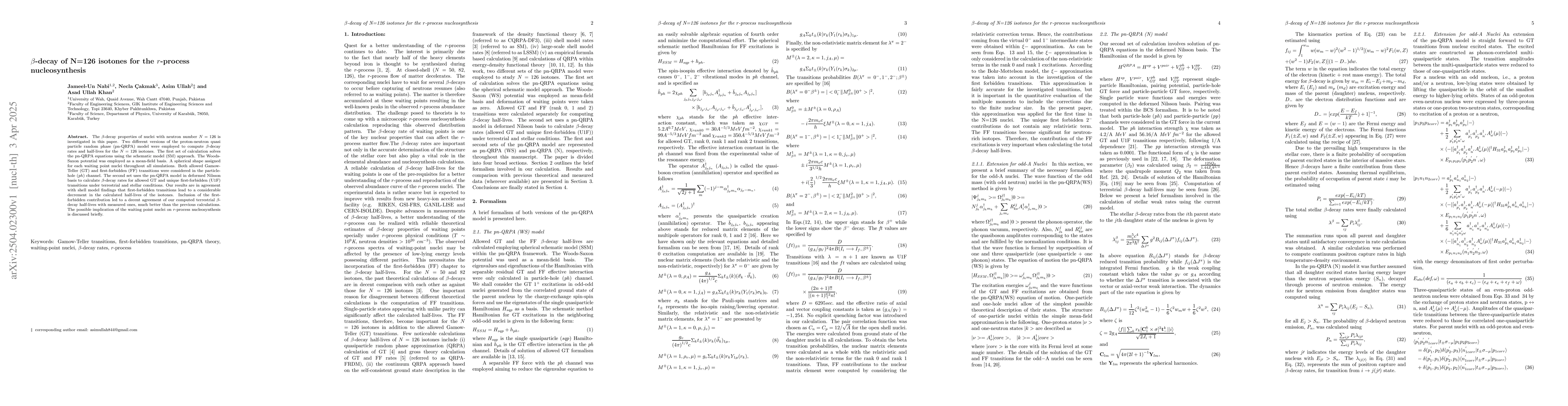Thumbnail for $β$-decay of N=126 isotones for the r-process nucleosynthesis