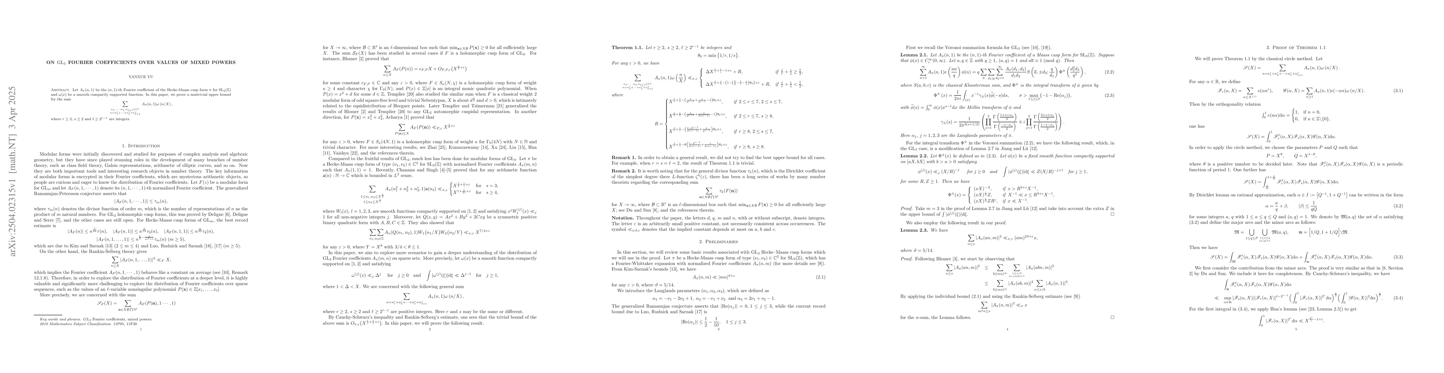 Thumbnail for On $\rm GL_3$ Fourier coefficients over values of mixed powers