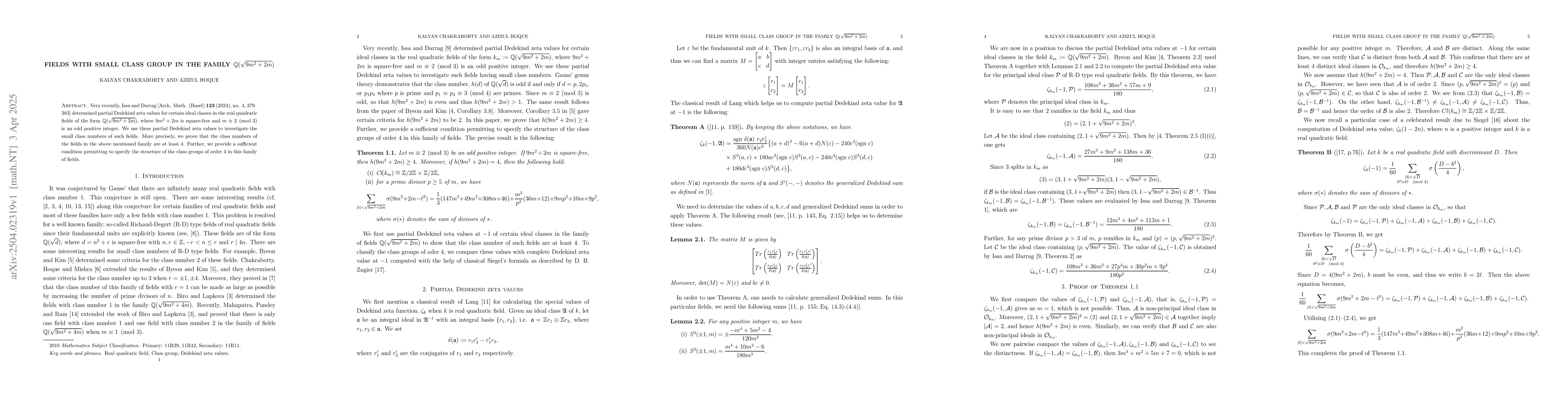 Thumbnail for Fields with small class group in the family $\mathbb{Q}(\sqrt{9m^2+2m})$