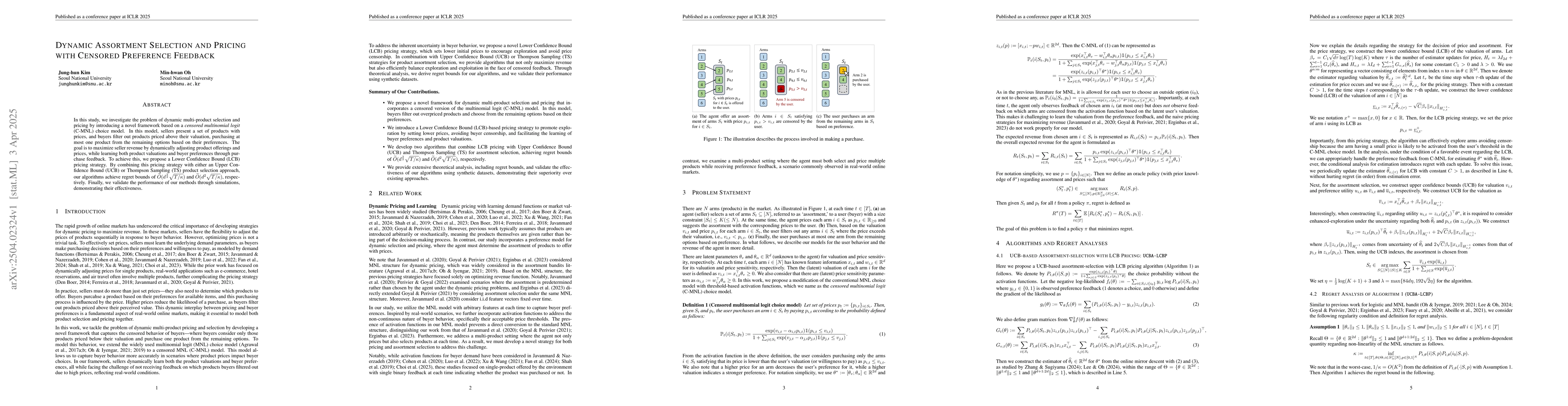 Thumbnail for Dynamic Assortment Selection and Pricing with Censored Preference
  Feedback