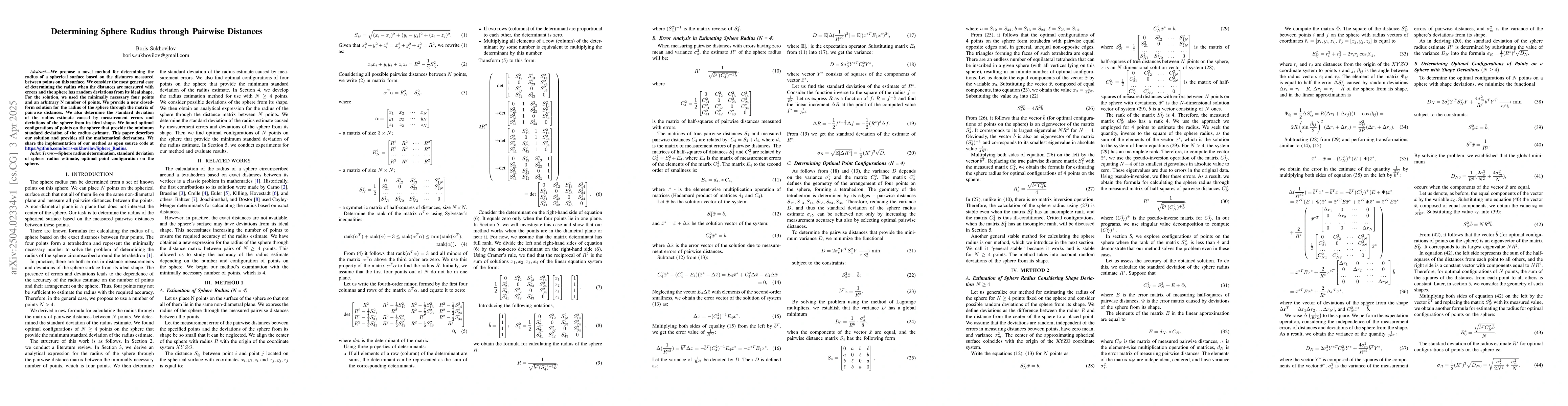 Thumbnail for Determining Sphere Radius through Pairwise Distances