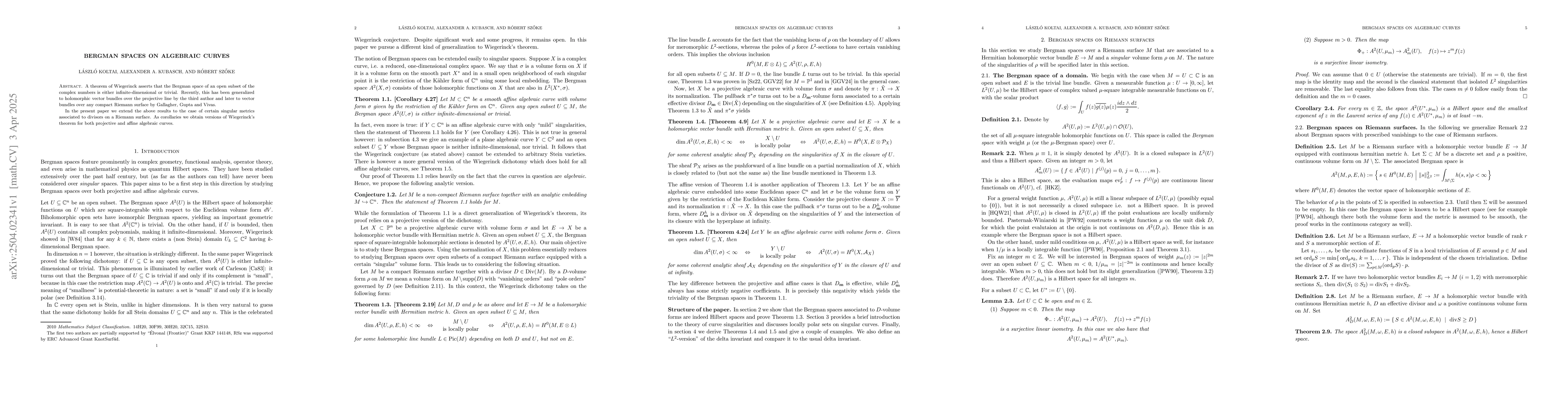 Thumbnail for Bergman spaces on algebraic curves