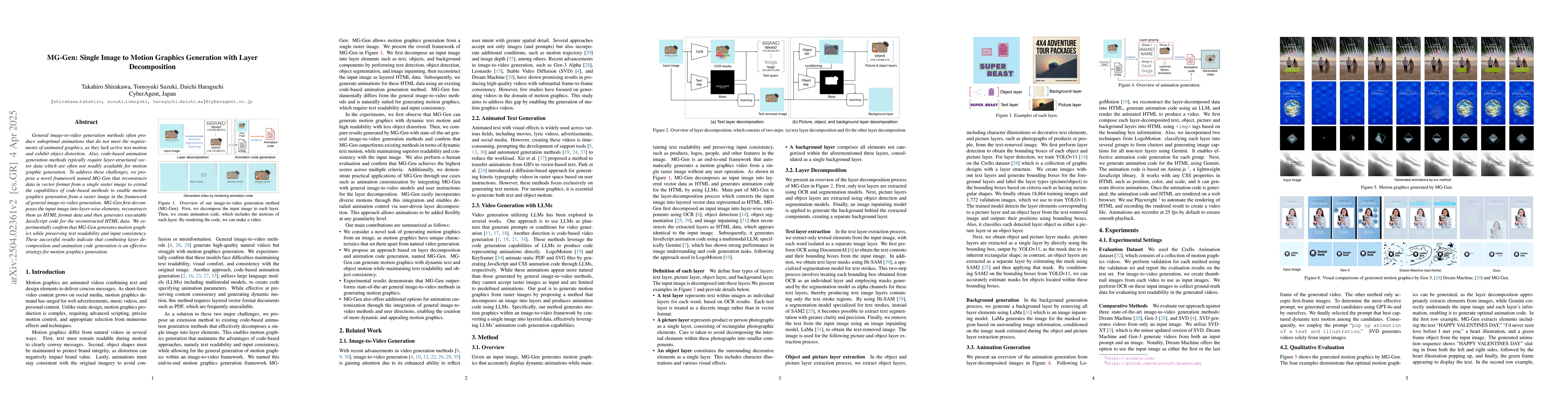 Thumbnail for MG-Gen: Single Image to Motion Graphics Generation with Layer
  Decomposition