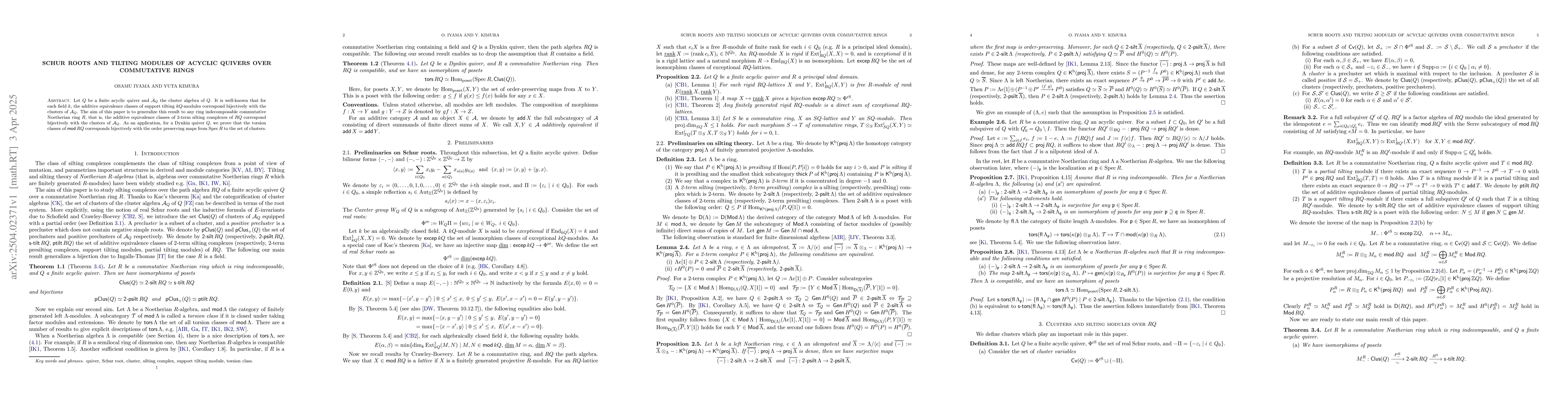 Thumbnail for Schur roots and tilting modules of acyclic quivers over commutative
  rings