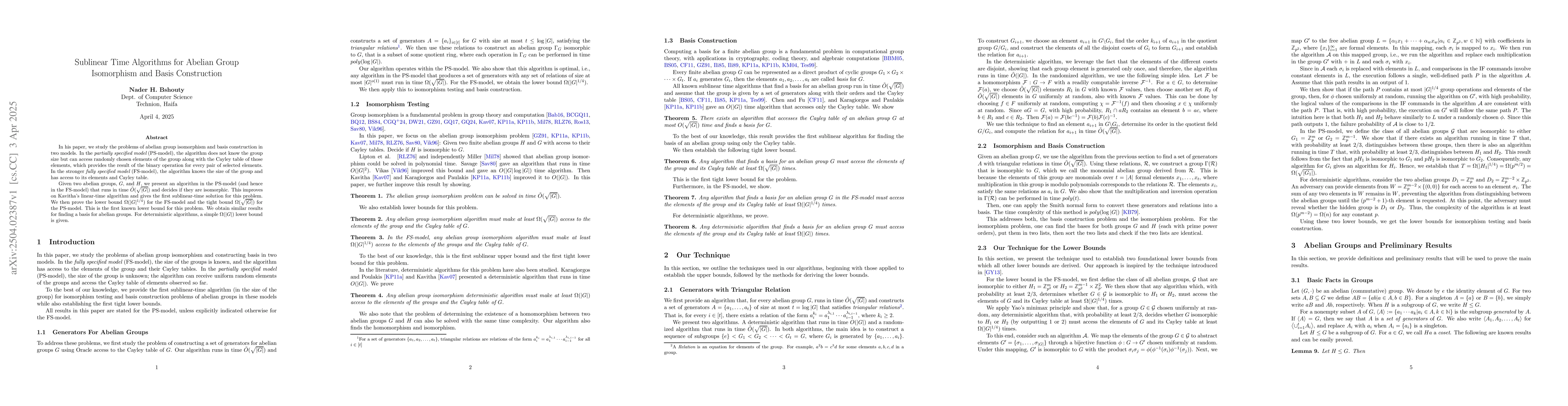 Thumbnail for Sublinear Time Algorithms for Abelian Group Isomorphism and Basis
  Construction