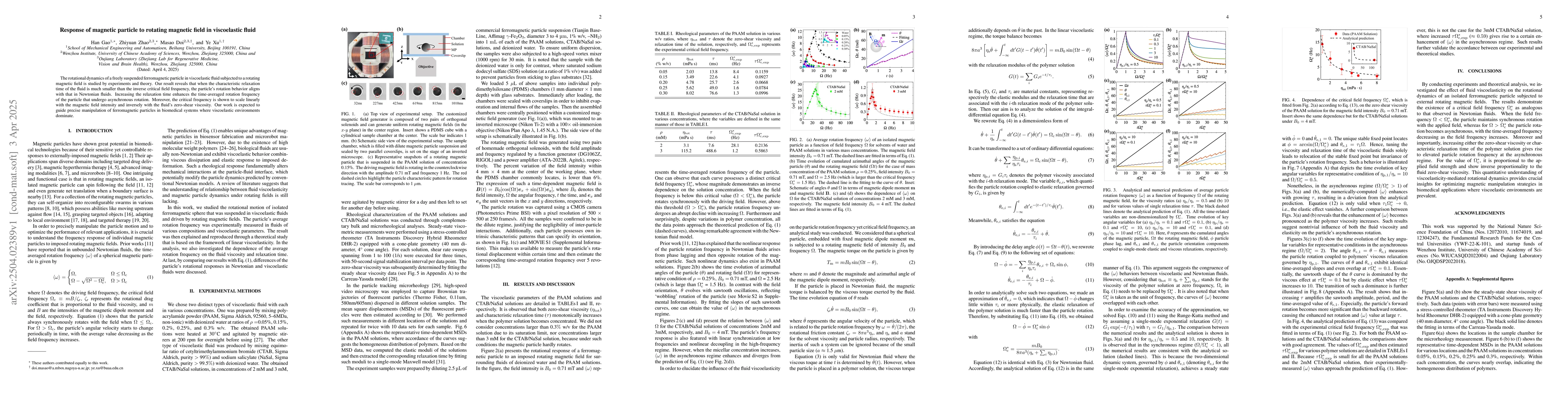 Thumbnail for Response of magnetic particle to rotating magnetic field in viscoelastic
  fluid