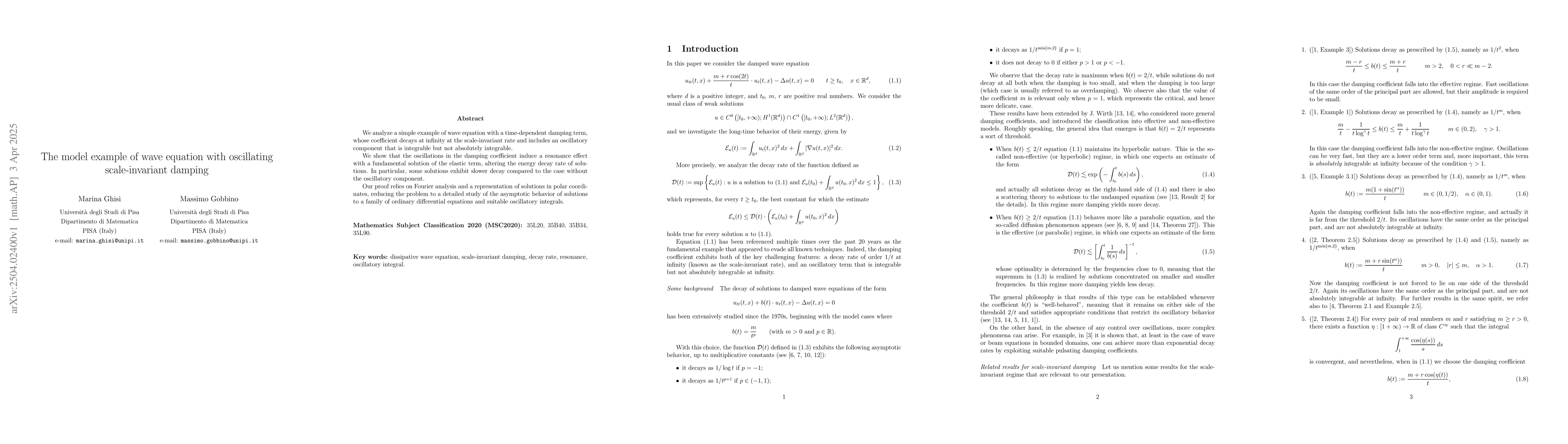 Thumbnail for The model example of wave equation with oscillating scale-invariant
  damping