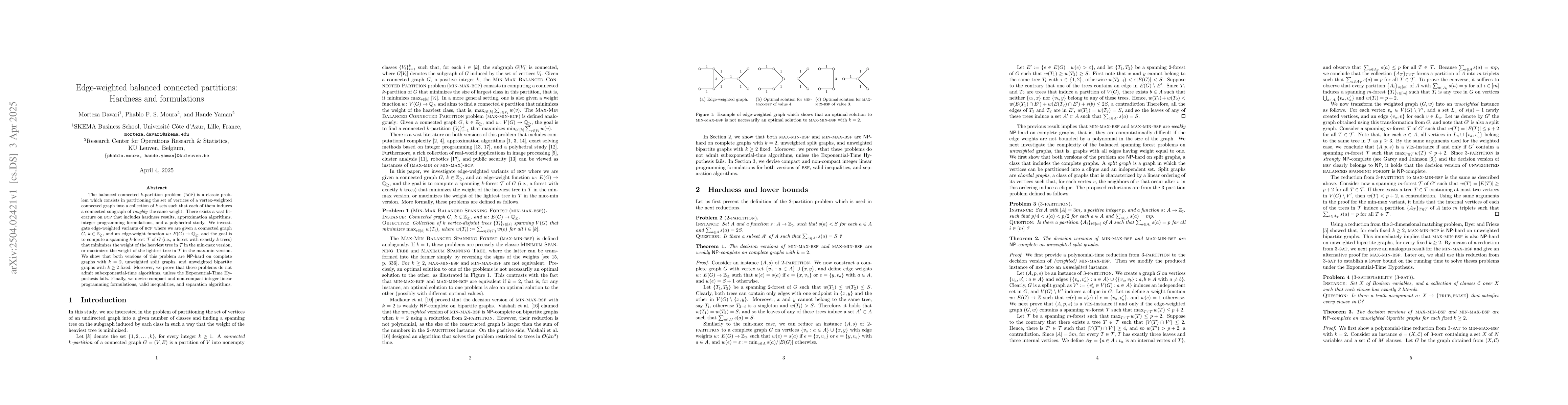 Thumbnail for Edge-weighted balanced connected partitions: Hardness and formulations