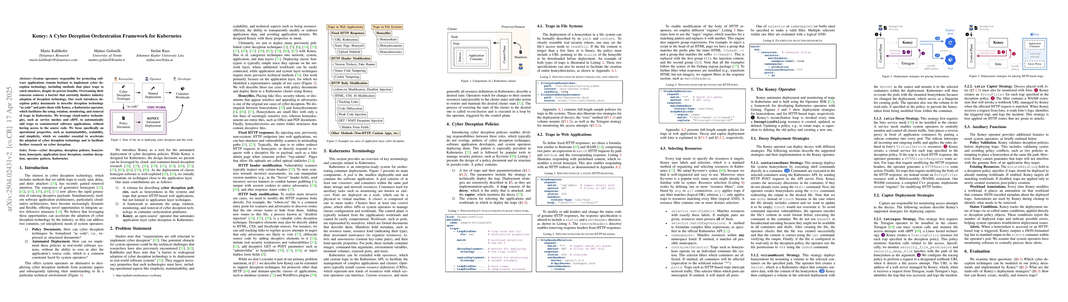 Thumbnail for Koney: A Cyber Deception Orchestration Framework for Kubernetes