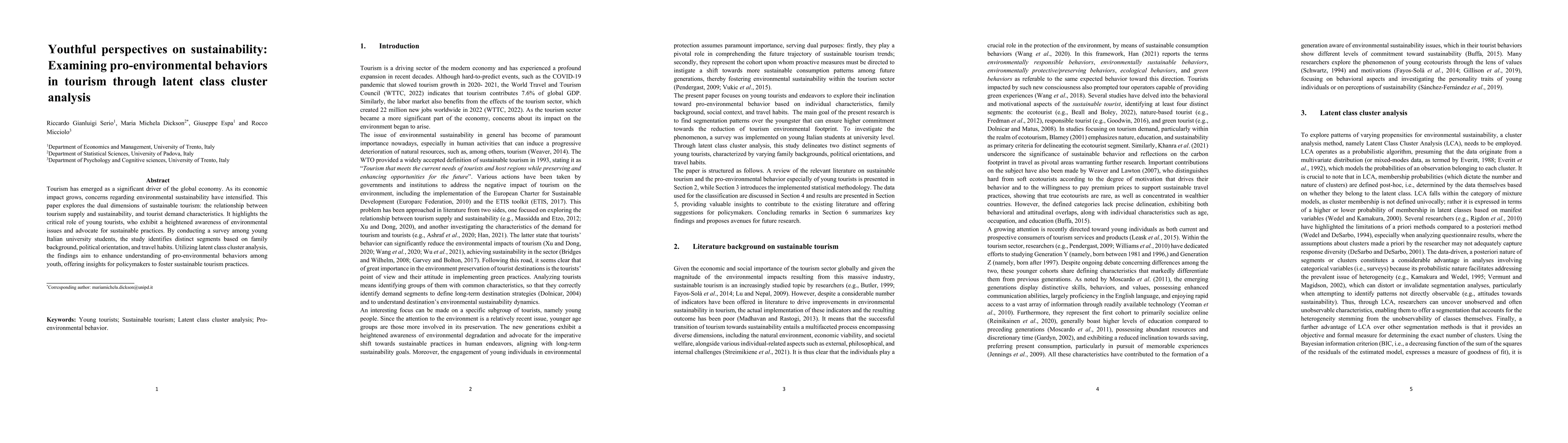 Thumbnail for Youthful perspectives on sustainability: Examining pro-environmental
  behaviors in tourism through latent class cluster analysis