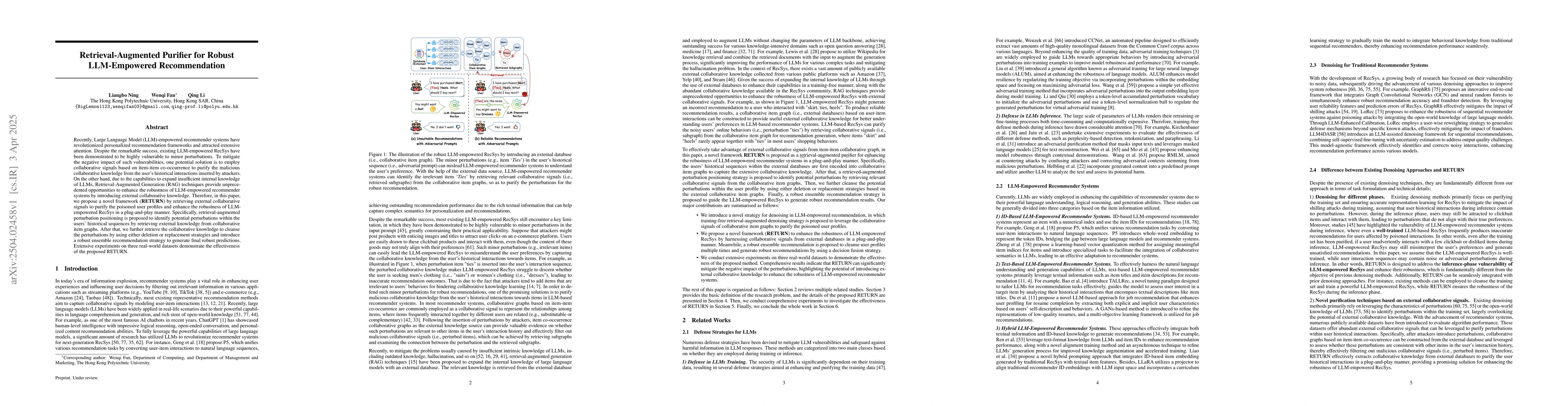 Thumbnail for Retrieval-Augmented Purifier for Robust LLM-Empowered Recommendation