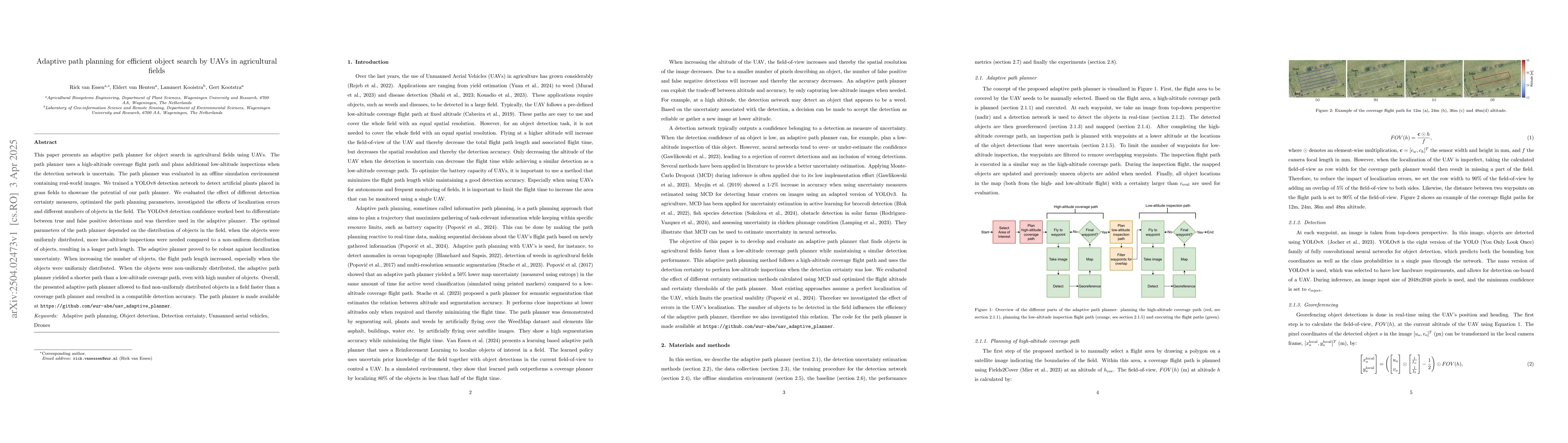 Thumbnail for Adaptive path planning for efficient object search by UAVs in
  agricultural fields