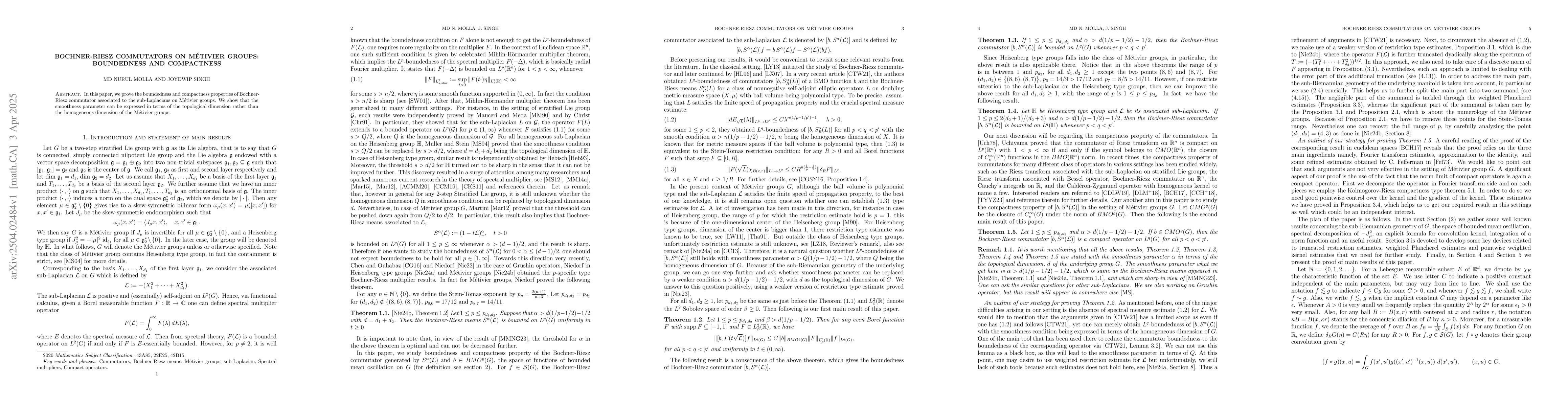 Thumbnail for Bochner-Riesz commutators on Métivier groups: boundedness and
  compactness