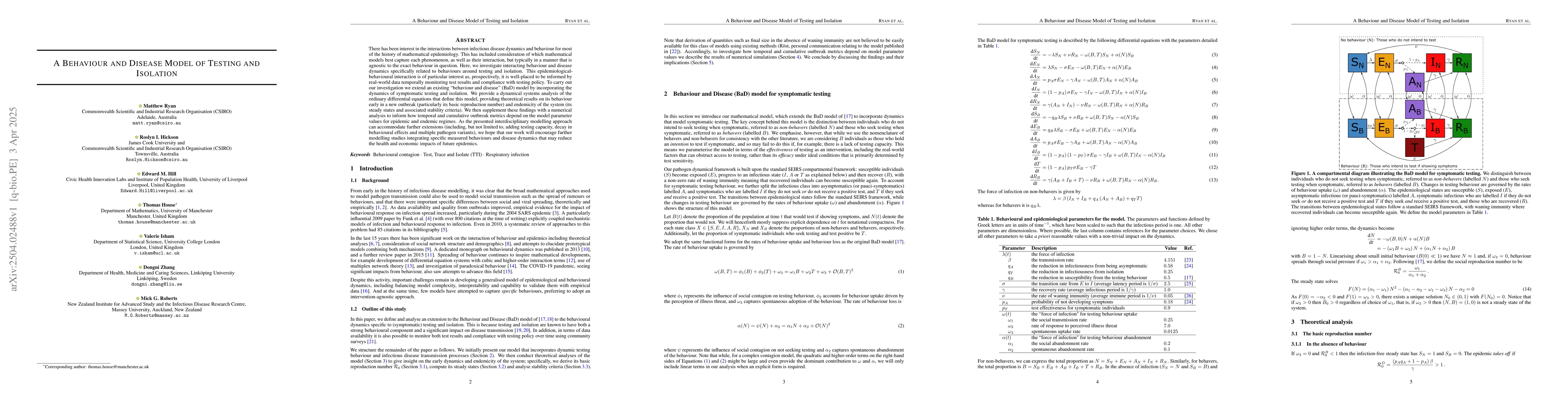 Thumbnail for A Behaviour and Disease Model of Testing and Isolation