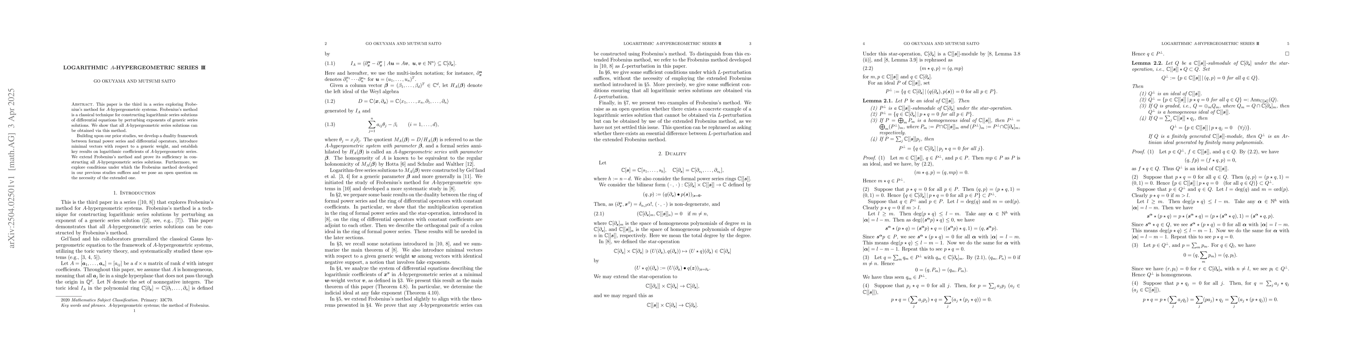 Thumbnail for Logarithmic $A$-hypergeometric series ${\textrm I}\! {\textrm I}\!
  {\textrm I}$